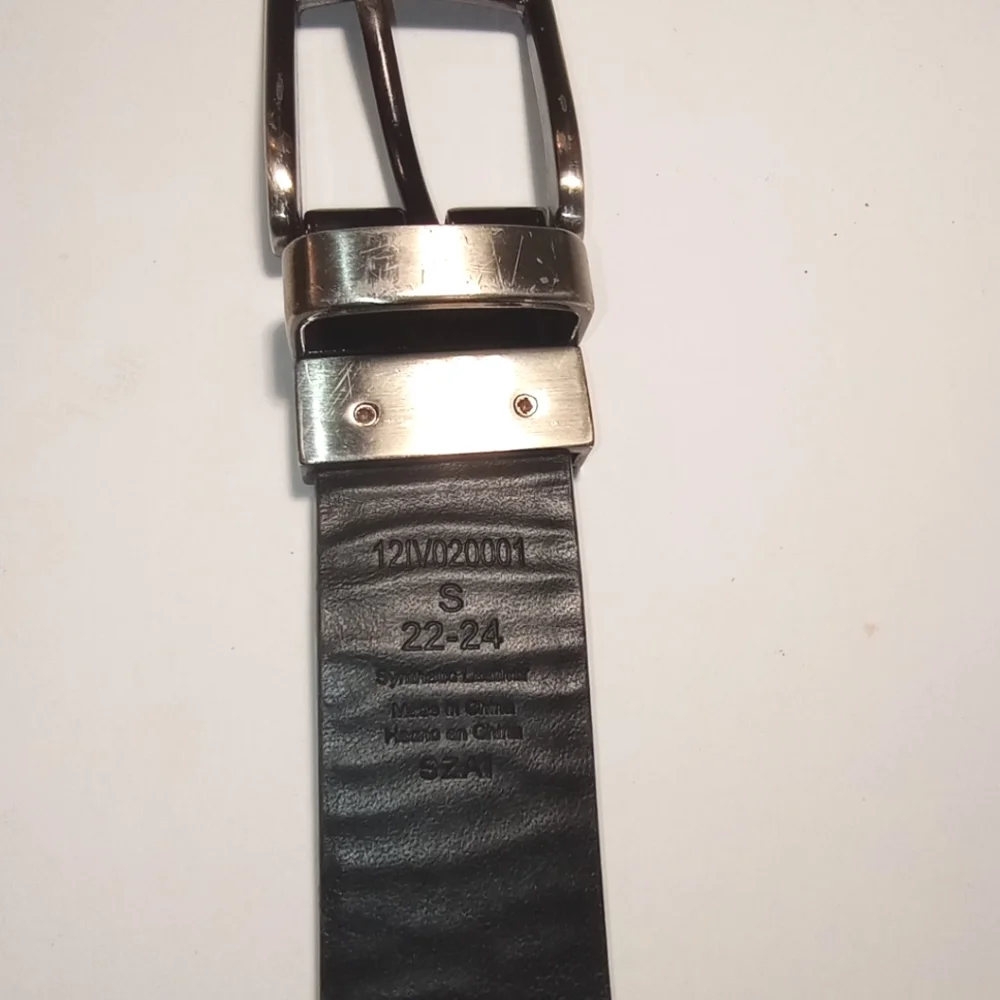 Reversible Black/Brown Vegan Leather Silver Buckle Ton Men's Belt Small 22